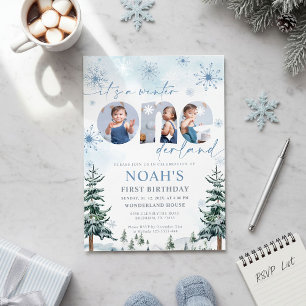 Blaue Winter-Onederland-Jungen-Geburtstags-Einladu Einladung