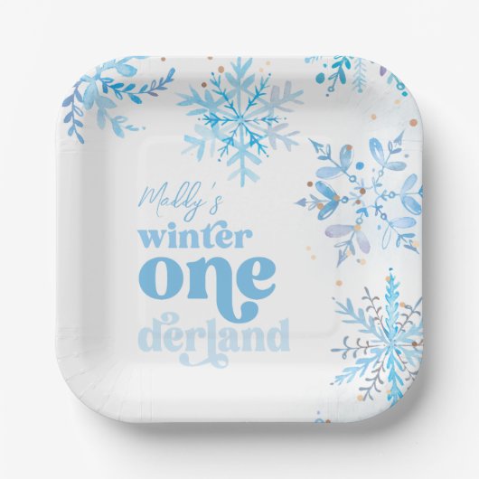 Blaue Winter-Onederland-Partyplatten Pappteller (Vorderseite)