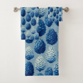 Blaue Winter Pine Cone Muster Badhandtuch Set