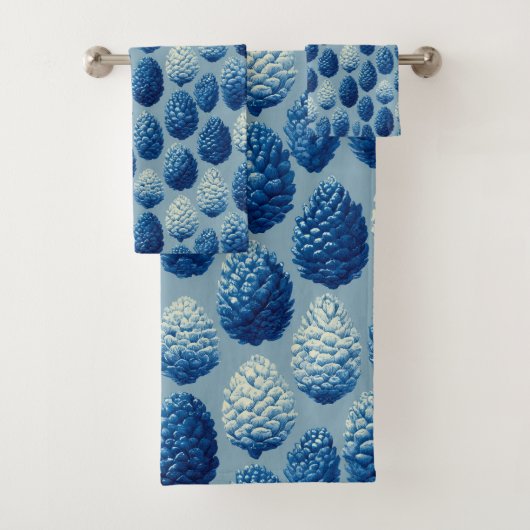 Blaue Winter Pine Cone Muster Badhandtuch Set (Insitu)