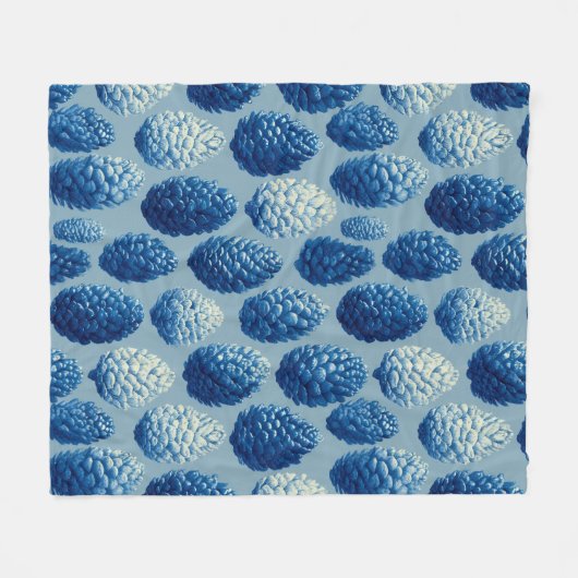 Blaue Winter Pine Cone Muster Fleecedecke (Vorderseite (Horizontal))
