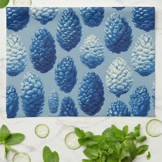 Blaue Winter Pine Cone Muster Geschirrtuch (Gefaltet)