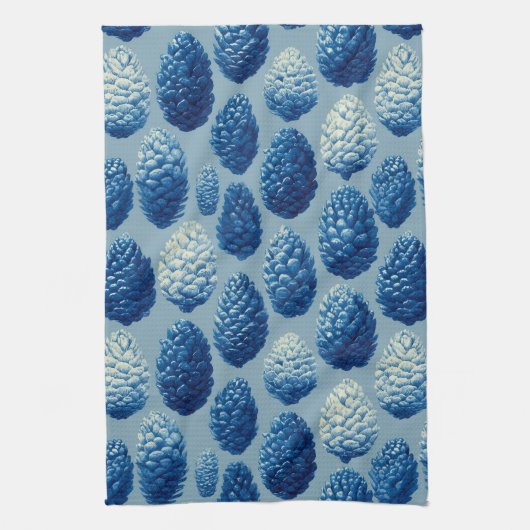 Blaue Winter Pine Cone Muster Geschirrtuch (Vertikal)