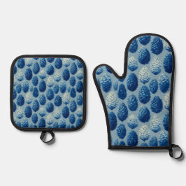 Blaue Winter Pine Cone Muster Ofenhandschuh & Topflappen-Set
