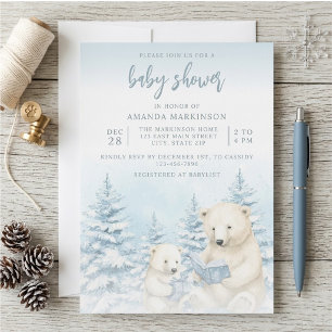 Blaue Winter-Polar-Bär-Aquarell-Baby-Party Einladung