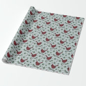 Blaue Winter Rote Kardinäle Muster Geschenkpapier (Ungerollt)