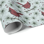 Blaue Winter Rote Kardinäle Muster Geschenkpapier (Rolleneckpunkt)