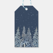 Blaue Winter-Schnee-Wald-Hochzeit Danke Geschenkanhänger (Rückseite)