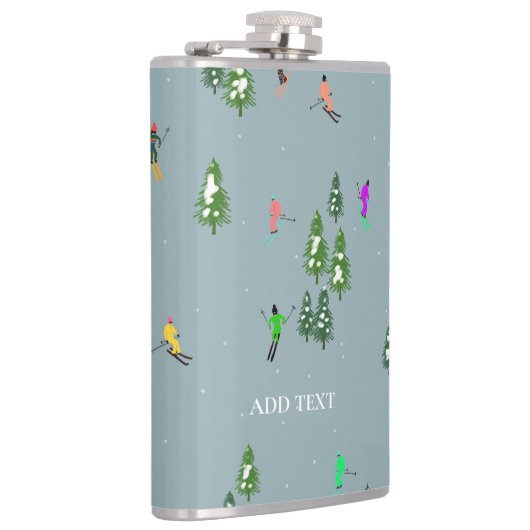 Blaue Winter-Skifahrer Skimuster Flachmann (Rechts)