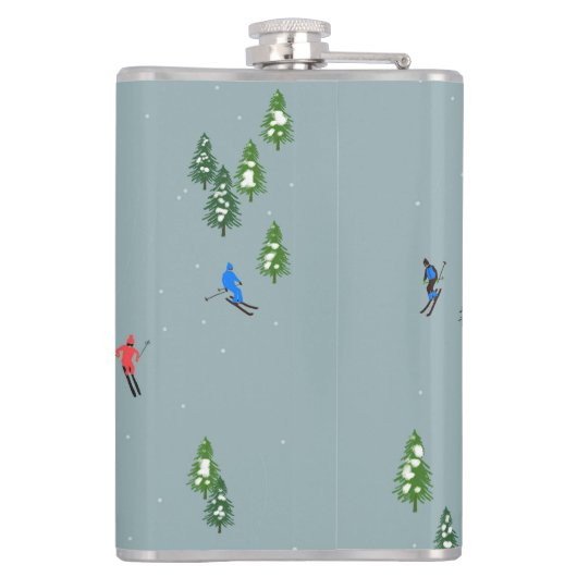 Blaue Winter-Skifahrer Skimuster Flachmann (Rückseite)