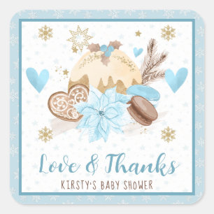 Blaue Winter Süßigkeiten Baby Shower Geschenk Quadratischer Aufkleber