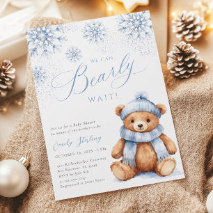 Blaue Winter-Teddybär-Baby-Shower-Einladung Einladung