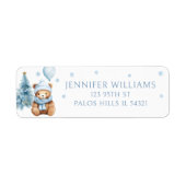 Blaue Winter-Teddybär-Baby-Shower-Rücksendeadresse (Vorne)