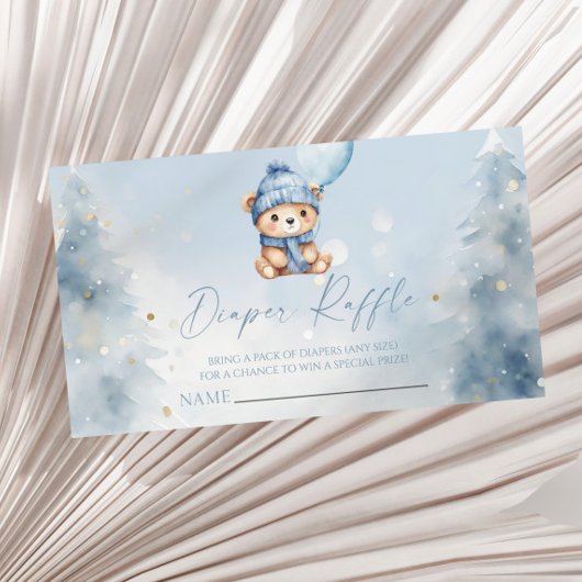 Blaue Winter-Teddybär-Baby-Shower-Windel-Raffle Begleitkarte