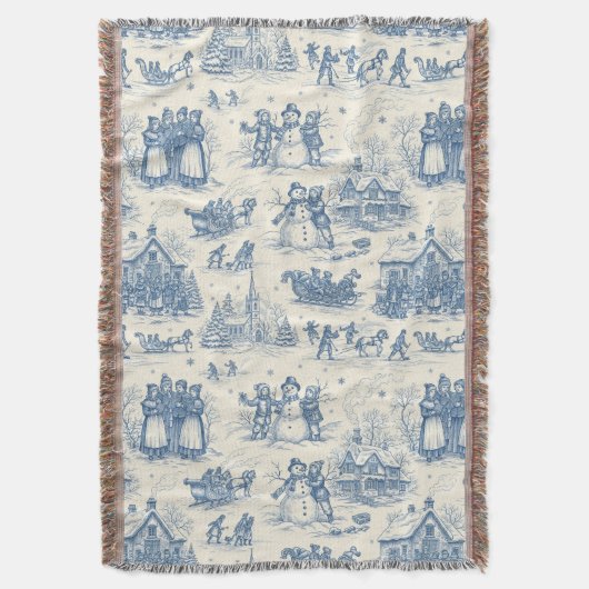 Blaue Winter-Toile-Chinoiserie Decke (Vorderseite Vertikal)