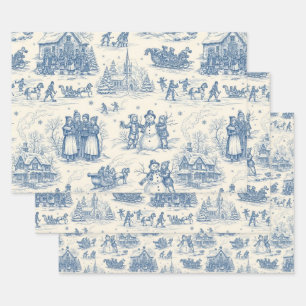 Blaue Winter-Toile-Chinoiserie Geschenkpapier Set
