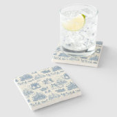 Blaue Winter-Toile-Chinoiserie Steinuntersetzer (Seitenansicht)