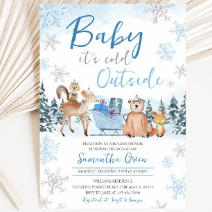 Blaue Winter-Wald-Babyparty Einladung