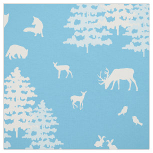 Blaue Winter-Waldtiere Hirschbär Stoff