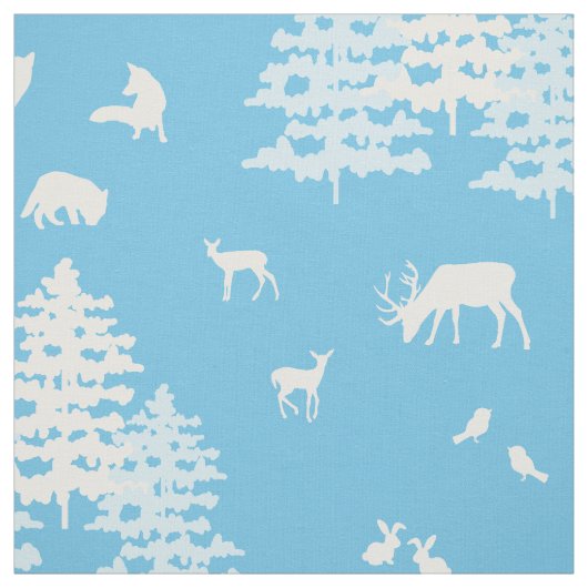 Blaue Winter-Waldtiere Hirschbär Stoff (Muster)