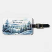 Blaue Winter-Wasserfarben-Waldberge Gepäckanhänger (Vorderseite horizontal)