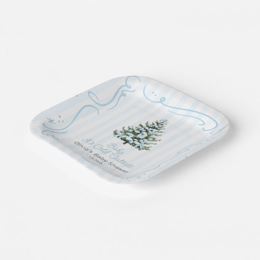 Blaue Winter-Weihnachtsbaum-Baby-Party Pappteller (Gewinkelt)