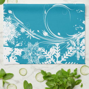 Blaue Winter-Wiese - frohe Feiertage Geschirrtuch