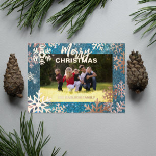 Blaue Winter Wonderland Frohe Weihnachten Foto Folien Feiertagskarte