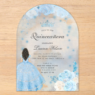 Blaue Winter-Wunderland-Quinceanera-Einladung Acryleinladungen
