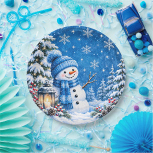Blaue Winter-Wunderland-Schnee-Weihnachts-Papier-T Pappteller