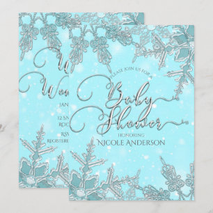 Blaue Winter-Wunderland-Schneeflocken-Baby-Party Einladung