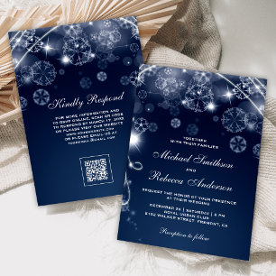 Blaue Winter-Wunderland-Schneeflocken-QR-Code-Hoch Einladung