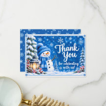 Blaue Winter-Wunderland-Schneemann-Dankeskarten