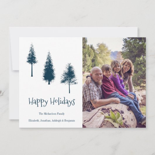 Blaue Winterbäume Feiertagskarte (Vorderseite)