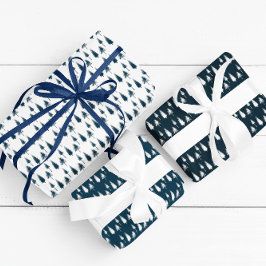Blaue Winterbäume Geschenkpapier Set