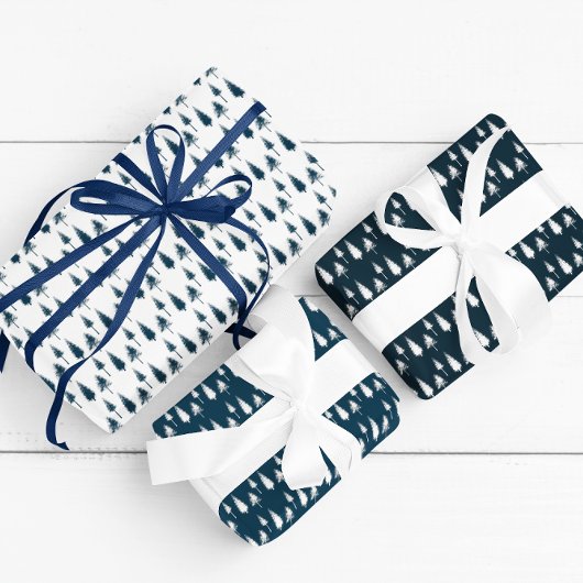 Blaue Winterbäume Geschenkpapier Set