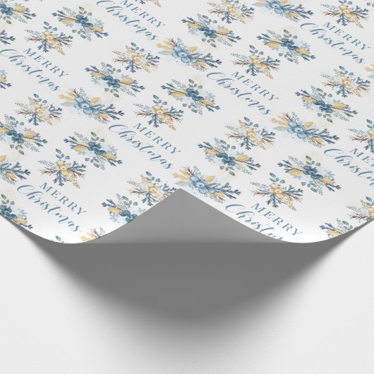 Blaue Winterbeeren Frohe Weihnachtsverpackung Geschenkpapier (Ecke)