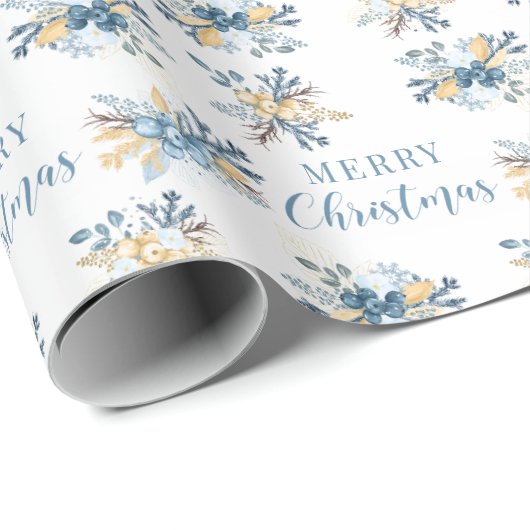 Blaue Winterbeeren Frohe Weihnachtsverpackung Geschenkpapier (Rolleneckpunkt)
