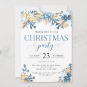 Blaue Winterbeeren Weihnachten Party Einladung (Vorderseite)