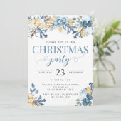 Blaue Winterbeeren Weihnachten Party Einladung (Stehend Vorderseite)