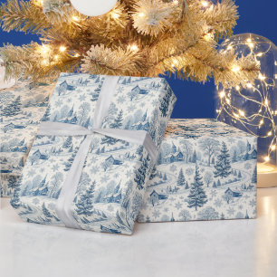 Blaue Winterdorf-Schneeflocken Weihnachten Vintage Geschenkpapier