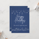 Blaue Winterdorf-Weihnachtskarte Karte (Vorderseite/Rückseite Beispiel)