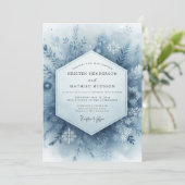 Blaue Winterhochzeit Einladung (Stehend Vorderseite)