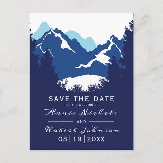 Blaue Winterhochzeit Save the Date Ankündigungspostkarte (Vorderseite)