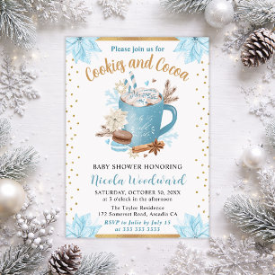 Blaue Winterkekse & Kakao Babyparty Einladung