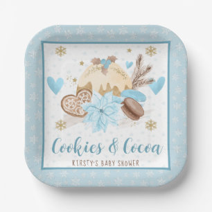 Blaue Winterkekse und Kakao-Baby-Shower Pappteller