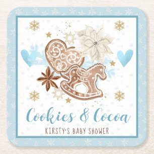 Blaue Winterkekse und Kakao-Baby-Shower Rechteckiger Pappuntersetzer