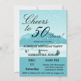 Blaue Winterlandschaft Blaue Überraschung 50. Gebu Einladung