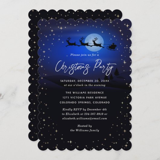 Blaue Winterlandschaft Weihnachtsfest Party Einladung (Vorne/Hinten)