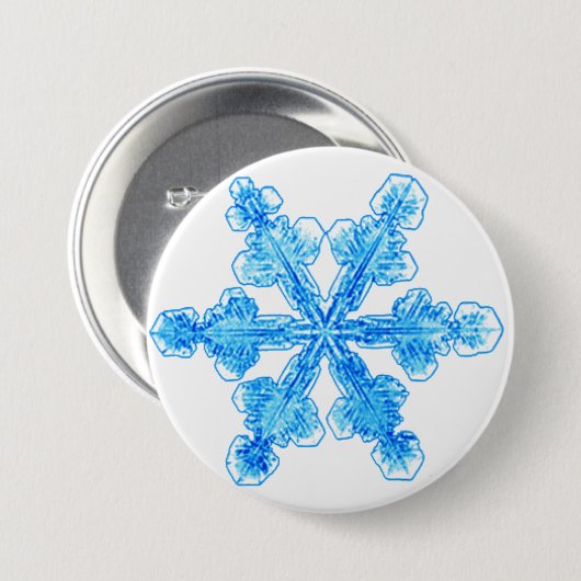 Blaue Winterschneeflocke Button (Vorne & Hinten)